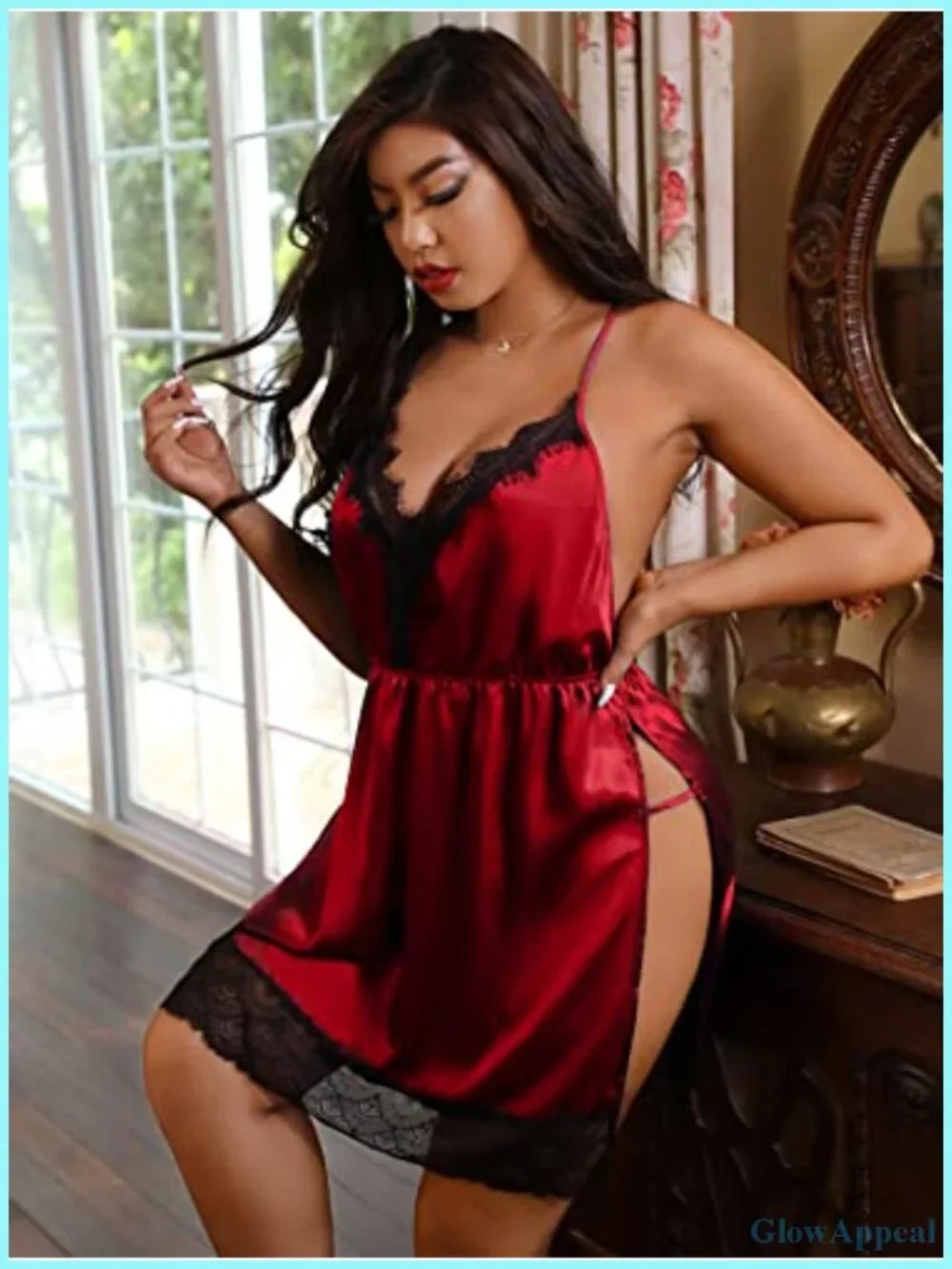 Plus Size Lace Babydoll Chemise Lingerie Side Slit with Adjustable Straps